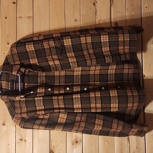 AllSaints Brown / Orange plaid flannel size small relaxed fit Wool Blend